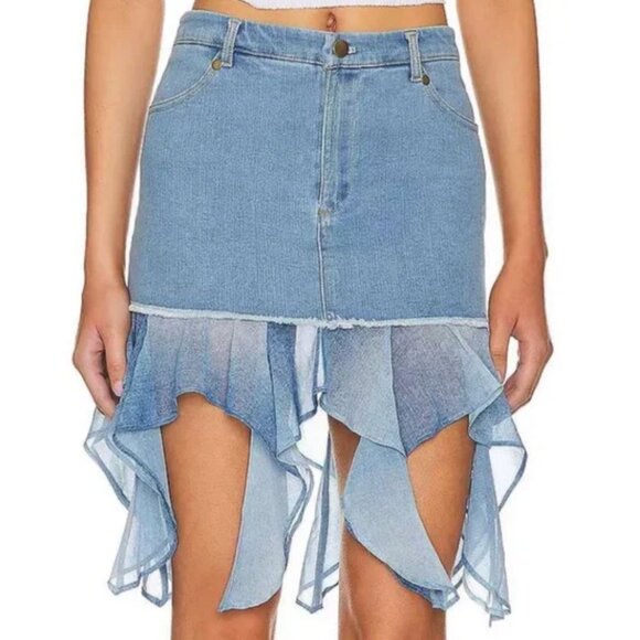 ✨ SALE NWT Lovers + Friends Revolve Britney Mini Denim Skirt Blue Small - Picture 1 of 8